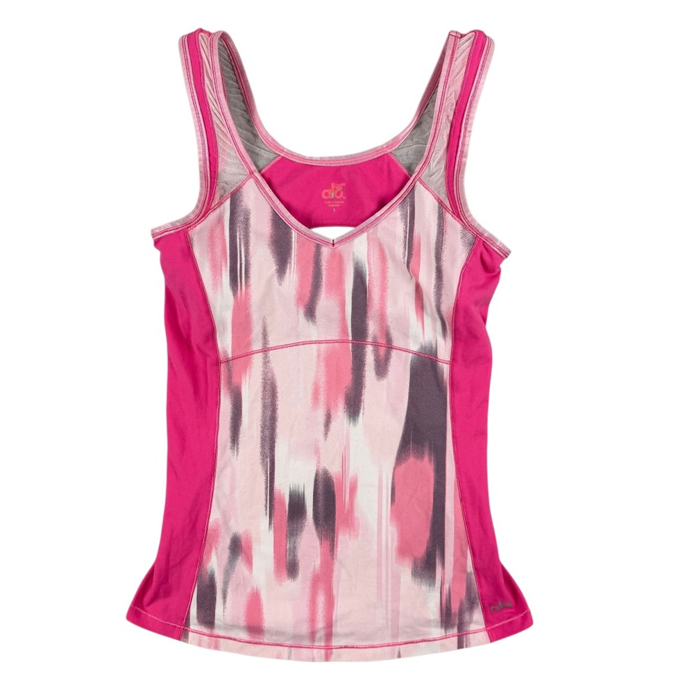 Alo Yoga Tank Top Womens S Pink Watercolor Built-In Bra Racerback Athletic Gym